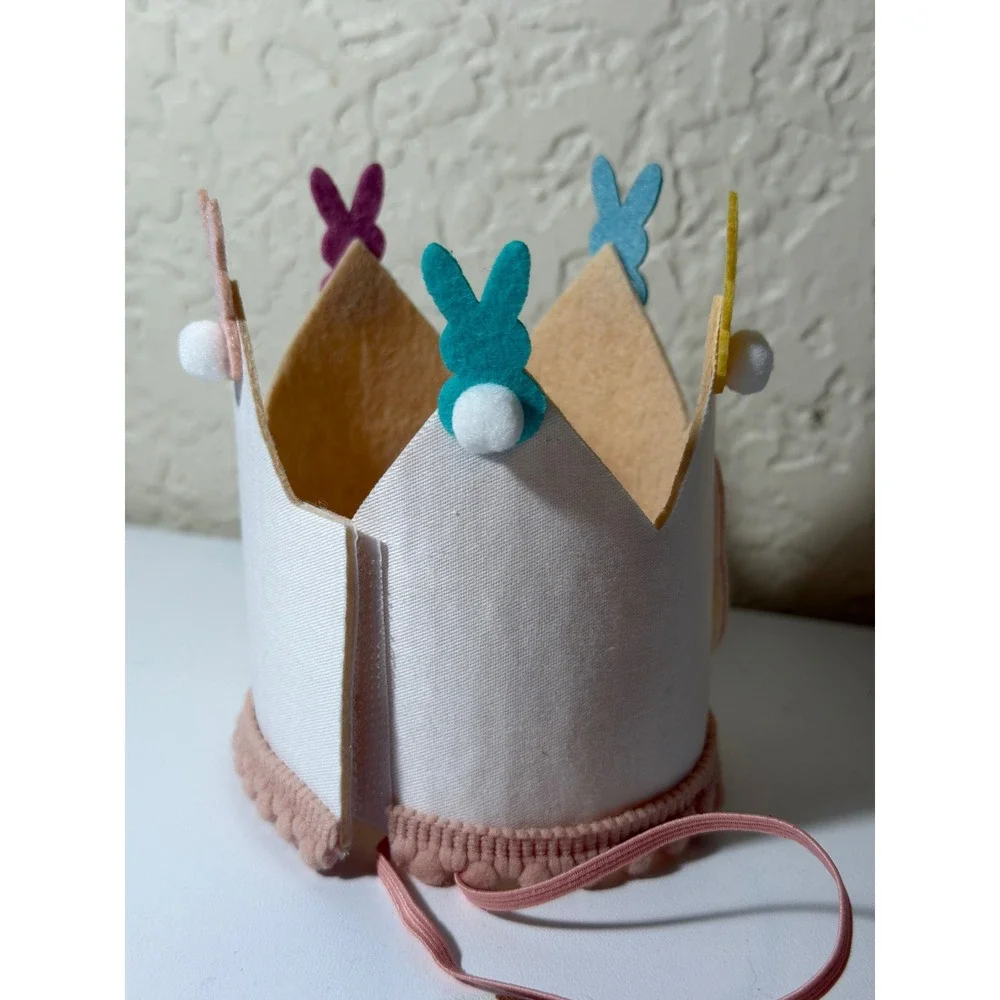 First Birthday Bunny Crown Baby OS White‎ Felt Pom Pom NEW Set of 5